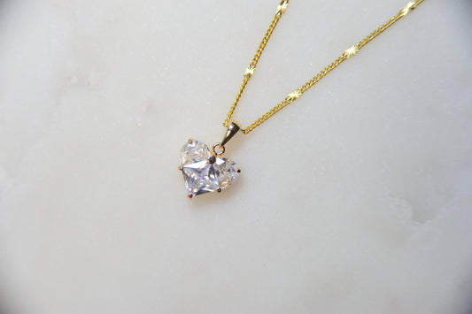 Golden Cubic Zirconia Heart Necklace